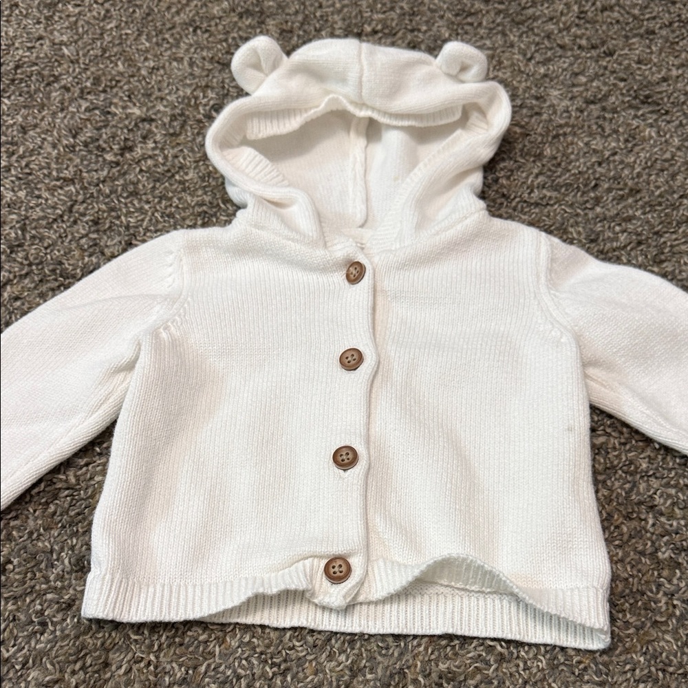 Carter's White Knit Hooded Baby Cardigan with Ear Details